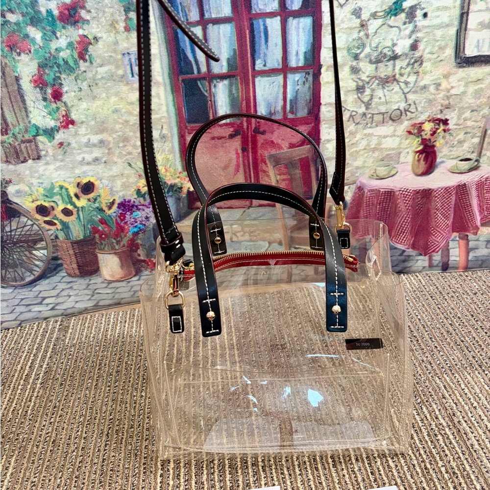 Frances Valentine Clear/transparent PVC Tote with Leather Black Straps